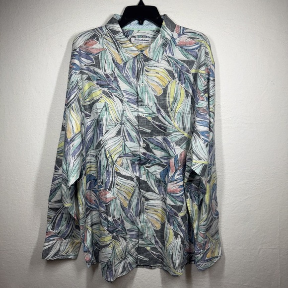 $138 NEW Tommy Bahama Barbados Breeze Stretch Shirt Men XXL Unique Linen Teal